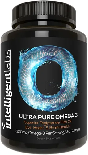 Intelligent Labs Triglicérido Omega 3 | 2250 mg por porción de 3 cápsulas | Cápsulas de aceite de pescado sin eructos | 120 cápsulas blandas por