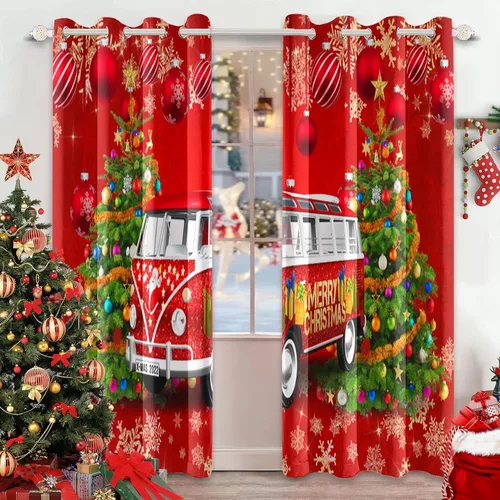 Miniatura 13 de AWERT Cortinas de Navidad con Bolas Vibrantes para Sala de Estar, Cortinas Opacas de Navidad Juego de 2 Paneles, Ojales de Acero Inoxidable Plateado