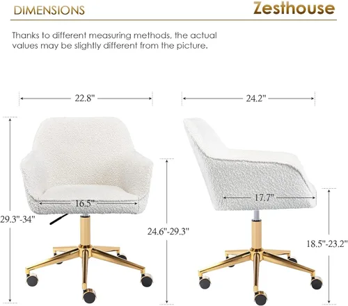 Miniatura 2 de Zesthouse Silla de escritorio moderna con ruedas, silla giratoria blanca para niñas y mujeres, silla tapizada para oficina en casa, sillón Boucle