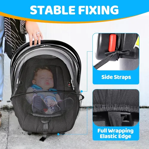 Miniatura 4 de Orzbow Mosquitera de bebé para asiento de automóvil Doona Funda de asiento de automóvil infantil de verano Funda de malla transpirable para Negro