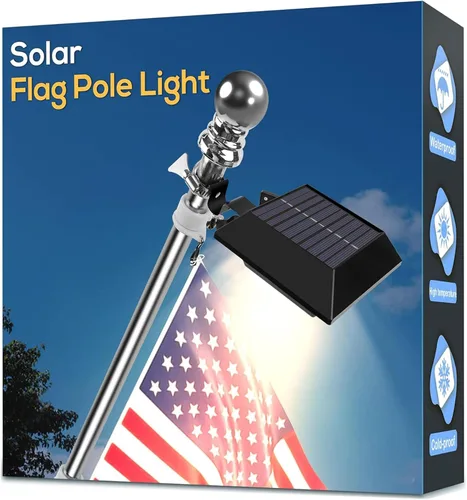 Luz Solar para Asta de Bandera, Luz Blanca Cálida Brillante 3000K, Actualización de Luz para Asta de Bandera con Energía Solar para Asta de Bandera