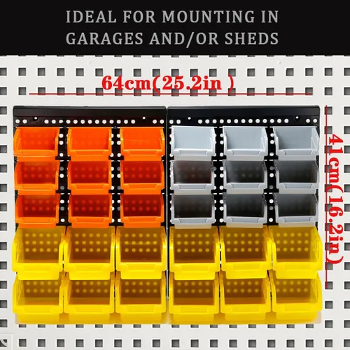 Miniatura 2 de Kit de 30 contenedores de almacenamiento montados en la pared, estante organizador de herramientas, contenedores de almacenamiento de piezas de 3