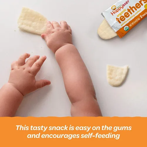 Miniatura 6 de Happy Baby Diente suave Detectores orgánicos de dentición orgánica Banana Sweet Potato, 12 Caja de conteo (paquete de 6) galletas de arroz calmantes