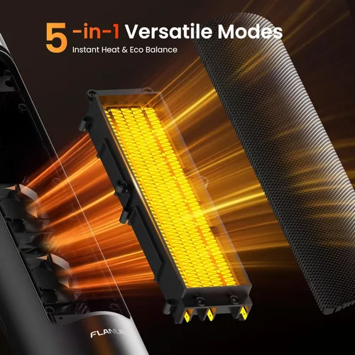 Miniatura 3 de FLANUR – Calentadores de espacio para uso en interiores de habitación grande, calentador eléctrico portátil de 1500 W con control remoto, 5 modos