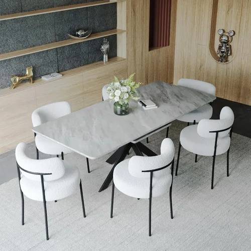 Miniatura 8 de Mesa de comedor de mármol para 4-8, mesa de comedor extensible de 62.4 a 78.15 pulgadas, mesa de cocina moderna, mesa rectangular que ahorra espacio