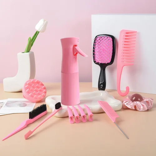 Juego de 12 piezas de cepillos para el cabello con botella de spray para el cabello para niños pequeños, mujeres, cepillo desenredante para cabello