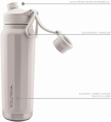 Miniatura 6 de Nautica Botella de hidratación de 25 onzas con aislamiento al vacío de doble pared, a prueba de fugas y sin BPA (gris claro)