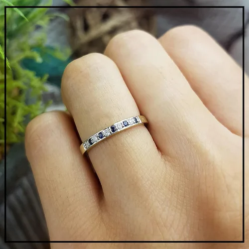 Miniatura 2 de Dazzlingrock Collection Anillo apilable redondo de oro de 10 quilates con zafiro azul y diamante blanco para mujer
