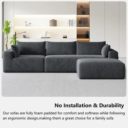 Miniatura 12 de 108" Cloud Couch Modular Sectional Sofa for Living Room, L Shaped Boneless Couch with Deep Seat Chaise, No Assembly Required Foam Sleeper Sofa for