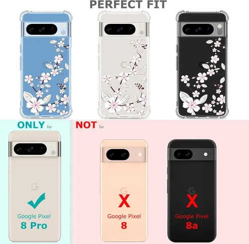 Miniatura 7 de Funda transparente floral para Pixel 8 Pro para mujeres/niñas, bonita funda de teléfono para Google Pixel 8 Pro, diseño de flores, delgada, suave