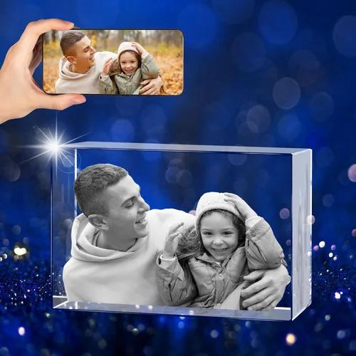 Foto de cristal 3D personalizada, marco de fotos de vidrio grabado con láser, gran aniversario, cumpleaños, Navidad, regalos conmemorativos para