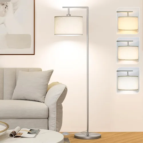 Lámpara de pie para sala de estar con 3 temperaturas de color, lámpara de pie ajustable con pantalla de lino beige, lámparas altas para dormitorio,