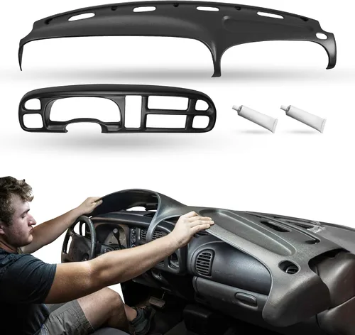 Miniatura 13 de DASHSKIN Tapa moldeada para salpicadero compatible con Dodge Ram 1500 1998 1999 2000 2001 (98-02 Ram 2500 y 3500) en gris niebla, fabricada