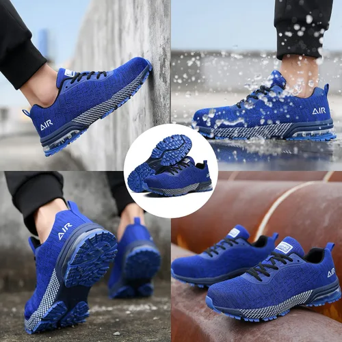 Miniatura 6 de HiHatide - Zapatos con punta de acero para hombre, zapatos de trabajo, zapatos de seguridad, con amortiguación de aire, ligeros, antideslizantes