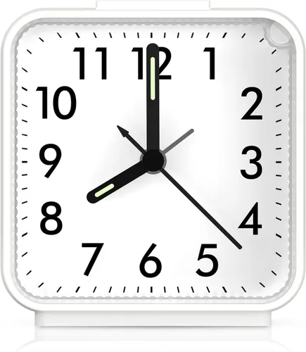 AMIR Reloj Analógico Silencioso Sin Tic Tac Pequeño, Para Viajar con Función de Repetición y Luz, Sonidos de Tono Ascendente, Reloj de Alarma Fuerte