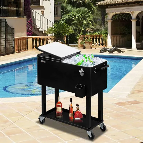Miniatura 6 de VINGLI Baúl de hielo rodante de 80 cuartos de galón, carrito portátil para fiestas en el patio, bar, con estante, piscina de bebidas con abridor