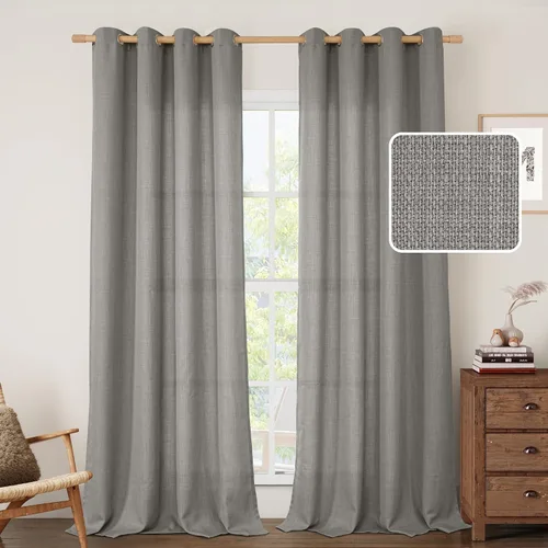 Miniatura 25 de LAMIT Cortinas de lino sintético para dormitorio, paneles filtrantes de luz, cortinas de lino con protección de privacidad con ojales para ventanas