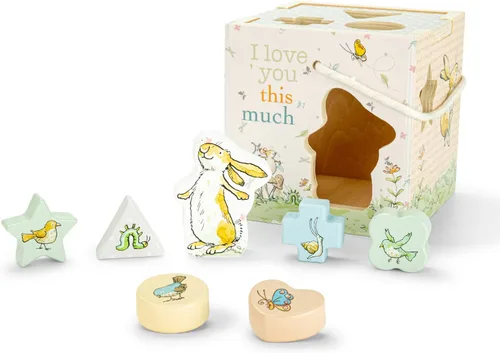 Kids Preferred Guess How Much I Love You - Clasificador de formas de madera con mango de cuerda, 7 bloques y mensajes positivos de The Book Classic