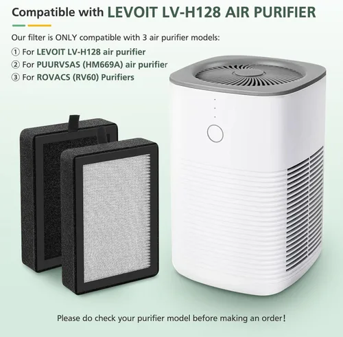Miniatura 3 de Paquete de 4 filtros de repuesto LV-H128 compatibles con purificadores de aire LEVOIT LV-H128 / PUURVSAS (HM669A) / ROVACS (RV60), capa media, capa