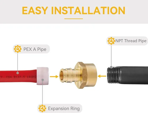 Miniatura 3 de Paquete de 5 accesorios PEX-A, adaptador NPT hembra de expansión de latón de 1 x 1 pulgada, adaptador roscado hembra PEX ASTM F1960 para tubos Pex