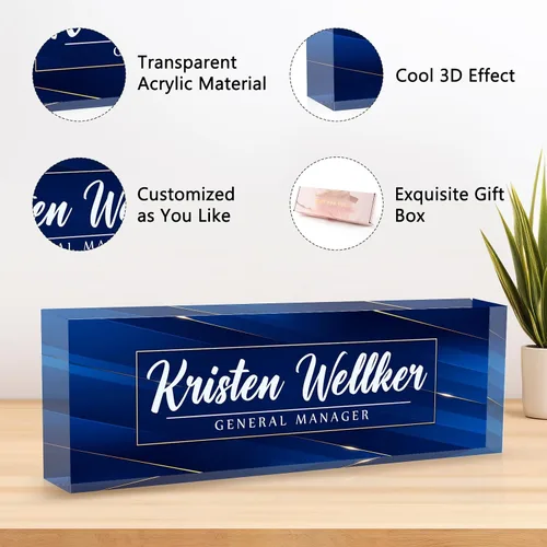 Miniatura 3 de Placa de identificación personalizada para escritorio, decoración de escritorio de oficina, placa personalizada de estilo 3D para escritorios, Azul
