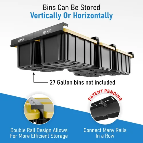Miniatura 2 de Estante de almacenamiento de garaje con base en Estados Unidos, rieles de techo de metal resistente conectables, sistema de estantería de Negro