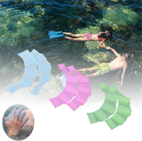 Miniatura 2 de DDN FO - 3 pares de aletas de natación unisex tipo rana, fajas de silicona, aletas de mano, aletas de palma, guantes de palma, remo para deportes