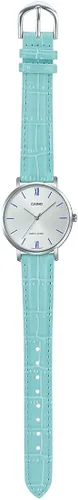 Miniatura 5 de Casio LTP-VT01L-7B3 - Reloj analógico con esfera plateada y correa de piel azul para mujer