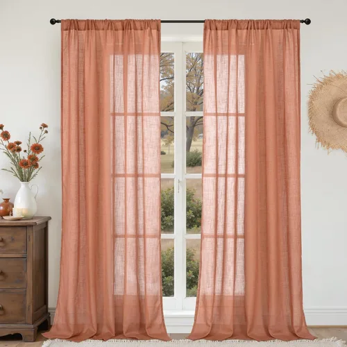 Miniatura 29 de BGment Cortinas de lino café de 30 pulgadas de largo para ventana pequeña, cortinas de media ventana beige semitransparentes ligeras con bolsillo