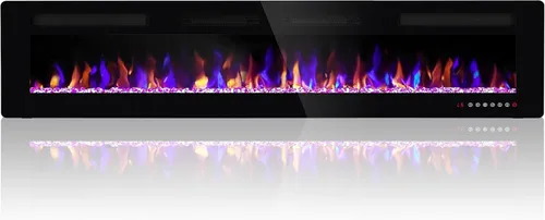 Miniatura 10 de Ludatido Chimenea eléctrica de 60 pulgadas montada en la pared/empotrada, inserto de chimenea eléctrica con 5100BTU para habitación de 410 pies Negro