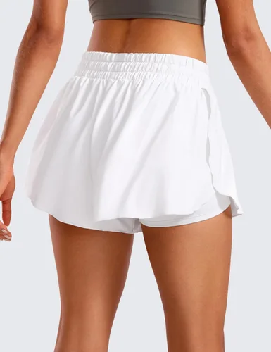 Miniatura 2 de CRZ YOGA Pantalones cortos de correr 2 en 1 para mujer, cintura alta, secado rápido, para atletismo, gimnasio, descanso, entrenamiento, lindas
