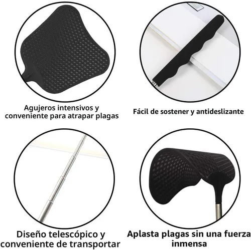 Miniatura 3 de Matamoscas telescópicos, matamoscas de plástico duradero, resistente, matamoscas con mango de acero inoxidable para interior/exterior/aula