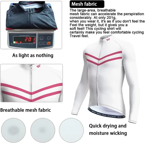 Miniatura 2 de Lo.gas Maillot de ciclismo para hombre, manga cortalarga, camisas de ciclismo con cremallera completa con bolsillos, ropa de bicicleta de carretera