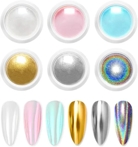 Miniatura 18 de Polvo para Uñas Cromado BISHENGYF -【Efecto de Hadas】Polvo Cromado Dorado para Uñas Aurora Sirena Perla Blanca Rosa Cromado para Uñas, Pigmento