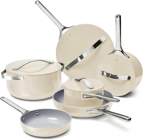 Caraway Juego de utensilios de cocina de cerámica antiadherente de lujo (16 piezas) ollas, sartenes, tapas y almacenamiento de cocina, sin PFAS ni