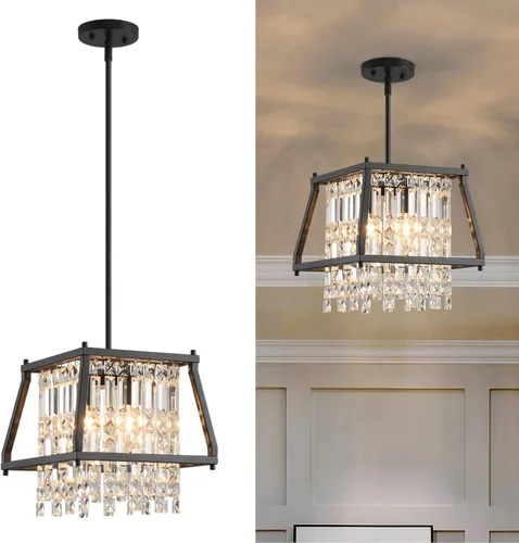 Miniatura 15 de LMQNINE Candelabro Moderno para Vestíbulo, Candelabro de Cristal Dorado Lámpara Colgante de Entrada, Candelabros Redondos de Altura Ajustable