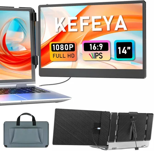 KEFEYA Extensor de pantalla para laptop, monitor portátil de 14 pulgadas para portátiles de 13 a 17 pulgadas, extensor de monitor IPS FHD 1080P para