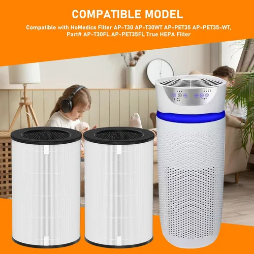 Miniatura 4 de AP-T30 Filtro de repuesto True HEPA compatible con HoMedics AP-T30 AP-T30WT AP-PET35 AP-PET35-WT purificador de filtro de aire, parte # AP-T30FL