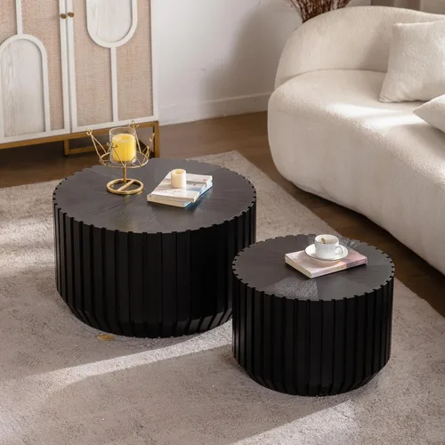 Miniatura 32 de KEVINSPACE Mesa auxiliar redonda pequeña para sala de estar, mesa auxiliar circular de madera, mesita de noche para apartamento, dormitorio, Ø 23.4