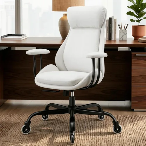 E-Motie Silla de escritorio para oficina en casa, silla de computadora ergonómica con soporte lumbar, altura ajustable, con ruedas de PU, silla
