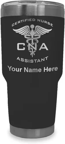 Miniatura 32 de LaserGram Vaso aislado al vacío de 20 onzas, asistente de enfermera certificada por CNA, grabado personalizado incluido (negro)