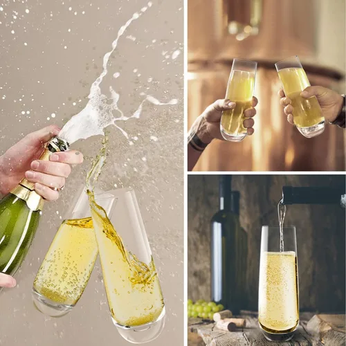 Miniatura 4 de Juego de 4 copas de champán sin tallo, copas de cristal sopladas a mano, copas de champán de 10.2 onzas, flauta de vino Prosecco, copas de cóctel