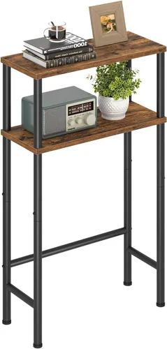 Miniatura 11 de Asgolion Mesa consola estrecha, mesa de entrada pequeña de 15.7 pulgadas, mesa de sofá de 2 niveles con almacenamiento, mesas consola delgadas