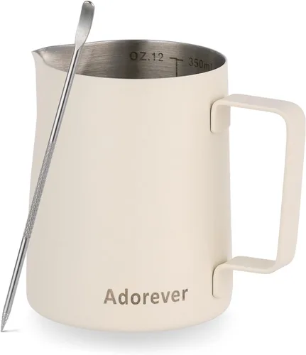 Jarra espumadora de leche, 350 ml/12 oz, jarra de vapor de acero inoxidable para café con leche, capuchino, latte, arte, barista, jarra de vapor con