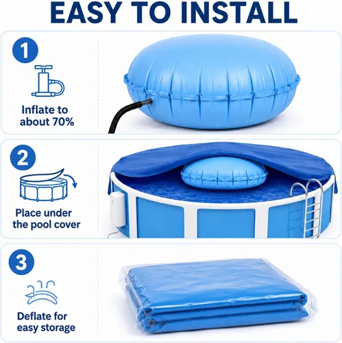 Miniatura 5 de Hungdao 2 almohadas de piscina para sobre el suelo de 4 x 4 pies, cubierta de globo, para invierno, inflable, redonda, para piscina, accesorios