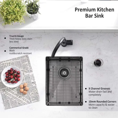 Miniatura 3 de Fregadero de barra negra de 12 pulgadas para montaje bajo montaje, fregadero de cocina pequeño de 12 x 16 pulgadas, fregadero de barra húmeda