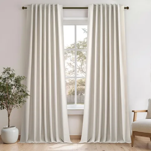 Miniatura 58 de Topfinel Cortinas opacas, blanco beige, 2 paneles, ventanas pequeñas, textura, mezcla de lino, bohemia, abedul, rural, gancho, bolsillo trasero