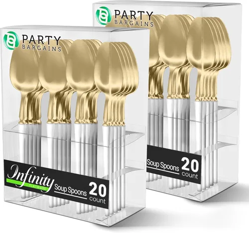 Miniatura 26 de Party Bargains Juego de cubiertos negros de plástico desechable, utensilios de diseño moderno infinito, paquete de 40: 16 tenedores, 8 cuchillos, 16