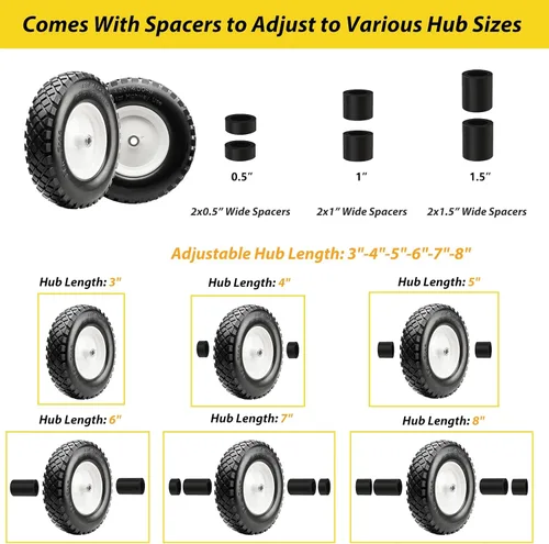 Miniatura 3 de 16" Neumático plano sin cámara de PU 4.80/4.00-8" sólido con rodamiento de bolas de 3/4" y cubo central de 3"-8", rueda universal para carretilla