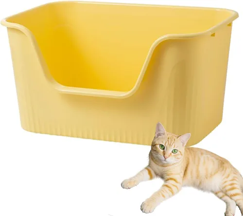 SpaceTime Caja de arena grande para gatos con lados altos, cajas para gatos de interior, bandeja de arena para gatos para gatitos, caja de arena con